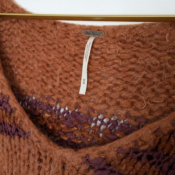 Free People Medium Burnt Orange & Wine Red Oversize Chunky Knit High Low Sweater - Picture 3 of 8